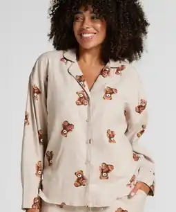 Hunkemoller Hunkemöller Flanellen jasje van twill met beer Beige aanbieding