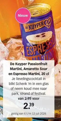 Albert Heijn De Kuyper Passionfruit Martini, Amaretto Sour en Espresso Martini aanbieding