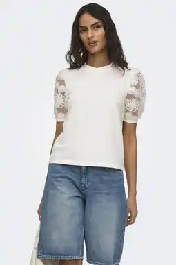 Wehkamp JDY top met mesh ecru aanbieding