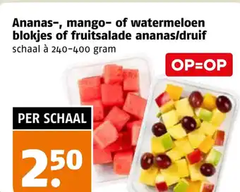 Poiesz Ananas, mango of watermeloen blokjes of fruitsalade ananas/druif aanbieding
