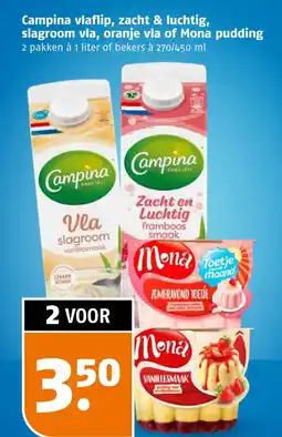 Poiesz Campina vlaflip, zacht & luchtig, slagroom vla, oranje vla of Mona pudding aanbieding