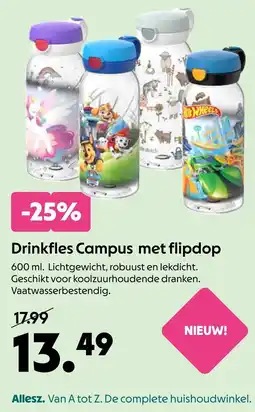 AllesZ Drinkfles Campus Met Flipdop aanbieding