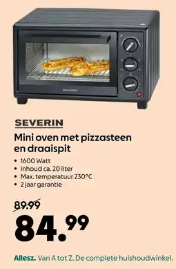 AllesZ Severin Mini Oven Met Pizzasteen en Draaispit aanbieding