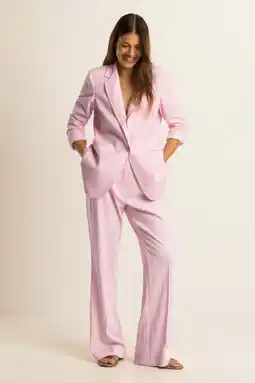 Wehkamp Expresso regularwaist flared broek met linnen lichtroze aanbieding