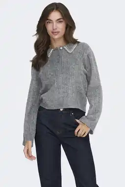Wehkamp JDY gebreide trui grey denim met parels aanbieding