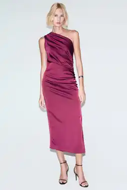 Wehkamp Mango satijnen one shoulder jurk fuchsia aanbieding