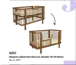 Van Asten BabySuperstore Meegroei Ledikant Novi Klara Incl. Bedzijde 70x140 Walnut aanbieding