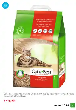 Intratuin Cat’s Best kattenbakvulling Original. Inhoud 20 liter, klontvormend, 100% biologisch afbreekbaar. aanbieding