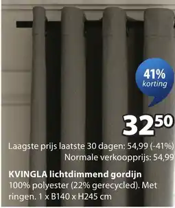 Jysk Kvingla lichtdimmend gordijn aanbieding