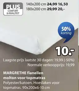Jysk Margrethe flanellen molton voor topmatras aanbieding