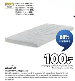 Jysk Wellpur gulen topmatras aanbieding