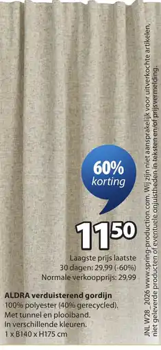 Jysk Aldra verduisterend gordijn aanbieding