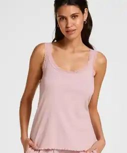 Hunkemoller Hunkemöller Rib Jersey Singlet met Kant Roze aanbieding