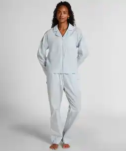 Hunkemoller Hunkemöller Geweven katoenen broek met streep Blauw aanbieding