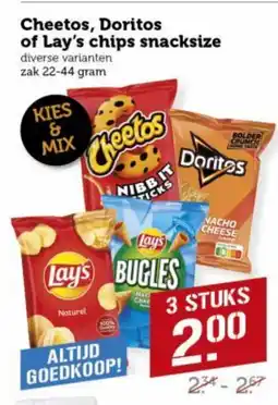Lekker Makkelijk Cheetos, doritos of lay's chips snacksize aanbieding