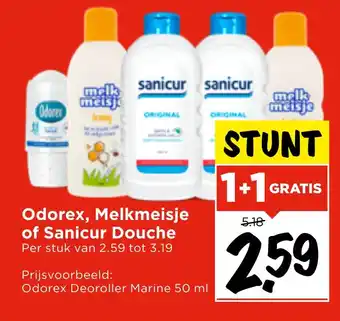 Vomar Voordeelmarkt Odorex, Melkmeisje of Sanicur Douche aanbieding