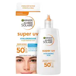 Kruidvat Garnier Ambre Solaire Super Uv Hyaluronzuur SPF50+ Hydraterende Fluid aanbieding