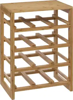 Bol.com 5Five Wijnrek/flessenrek - 4 lagen - bamboe hout - 12 flessen - 35 x 24 x 47 cm aanbieding