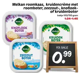 De Boerenschuur Melkan roomkaas, kruidencrème met roomboter, zeezout, knoflook of kruidenboter aanbieding