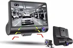 Bol.com Dual Dash Cam + camera kentekenhouder/Parking modus/Touch Screen 4 inch/G-sensor/Night Vision aanbieding