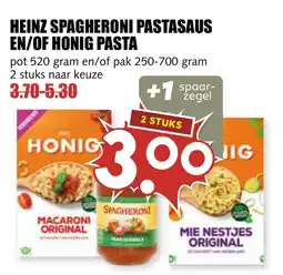 De Boerenschuur Heinz spagheroni pastasaus en/of honig pasta aanbieding