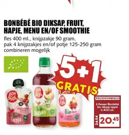 De Boerenschuur Bonbébé bio diksap, fruit, hapje, menu en/of smoothie aanbieding