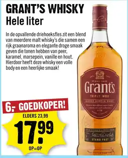 Dirck 3 Grant's whisky hele liter aanbieding