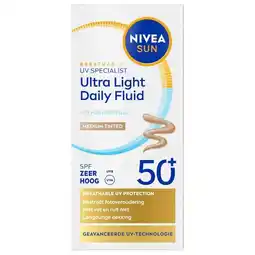 Trekpleister NIVEA Sun Breathable Uv Specialist SPF50+ Medium Tinted Ultra Light Daily Fluid aanbieding