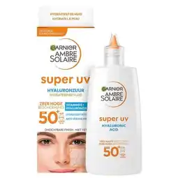 Trekpleister Garnier Ambre Solaire Super Uv Hyaluronzuur SPF50+ Hydraterende Fluid aanbieding
