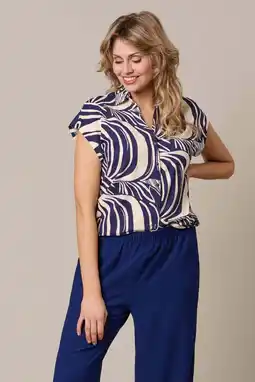 Wehkamp Co Woman viscose blouse met print - donkerblauw aanbieding