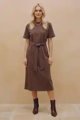 Wehkamp VERO MODA T-shirtjurk met ceintuur - bruin aanbieding