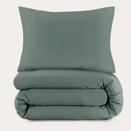 Wehkamp NOUS Living basis dekbedovertrek 1-persoons - donkergroen (140x200 cm) aanbieding