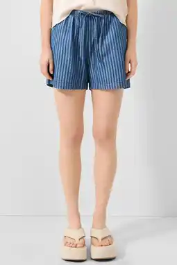 Wehkamp QS regular fit gestreepte denim short - mediumblauw denim aanbieding