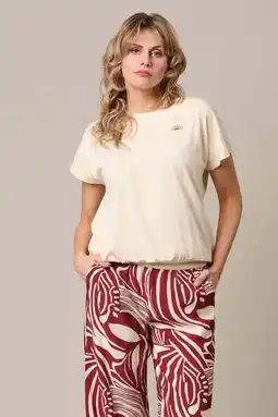 Wehkamp Co Woman T-shirt met elastische boord en backprint - ecru aanbieding