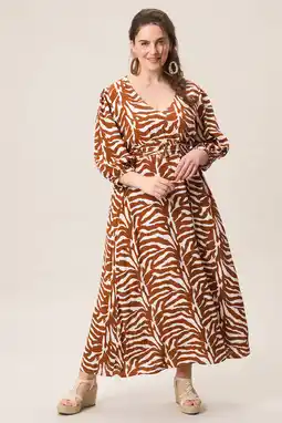 Wehkamp Miss Etam Plus zomerjurk met zebraprint camel aanbieding