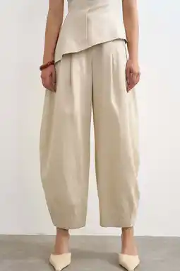 Wehkamp TOPSHOP barrel fit broek met plooien en linnen - ecru aanbieding