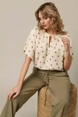 Wehkamp Co Woman top met stippen ecru aanbieding