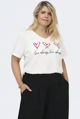 Wehkamp ONLY CARMAKOMA T-shirt met hartjes ecru aanbieding