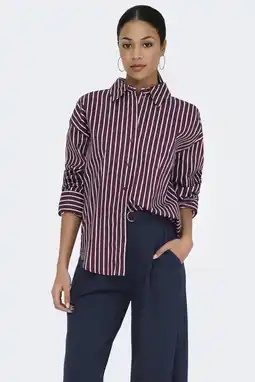 Wehkamp JDY katoenen rechtvallend gestreepte blouse - donkerrood aanbieding