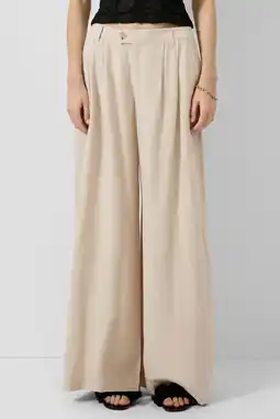 Wehkamp QS wide leg casual broek met plooien en linnen - ecru aanbieding