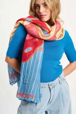 Wehkamp POM Amsterdam sjaal Urban Flora Stripes blauw/roze aanbieding