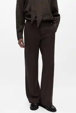 Wehkamp OBJECT straight regularwaist casual broek met linnen donkerbruin aanbieding