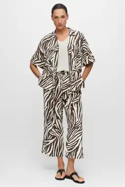 Wehkamp s.Oliver BLACK LABEL wide leg broek met zebraprint en linnen - bruin aanbieding