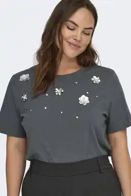 Wehkamp ONLY CARMAKOMA gebloemde T-shirt grijs aanbieding