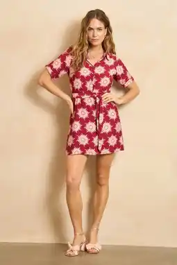Wehkamp Lofty Manner korte jurk met ceintuur en all over print rood aanbieding