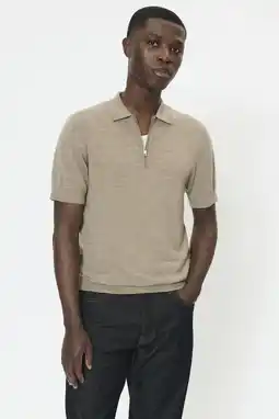 Wehkamp Matinique regular polo met wol fijn gebreid lichtbruin aanbieding
