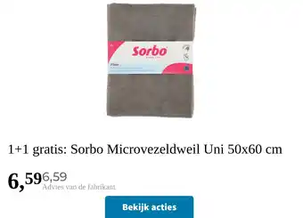 Plein.nl 1+1 gratis: Sorbo Microvezeldweil Uni 50x60 cm aanbieding