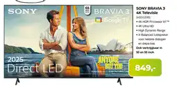 EP Beerepoot SONY BRAVIA 3 4K Televisie (K65S39B) aanbieding