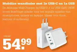 Telecombinatie Mobilize wandlader met 3x USB-C en 1x USB aanbieding