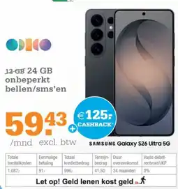 Telecombinatie Samsung Galaxy S26 Ultra 5G aanbieding